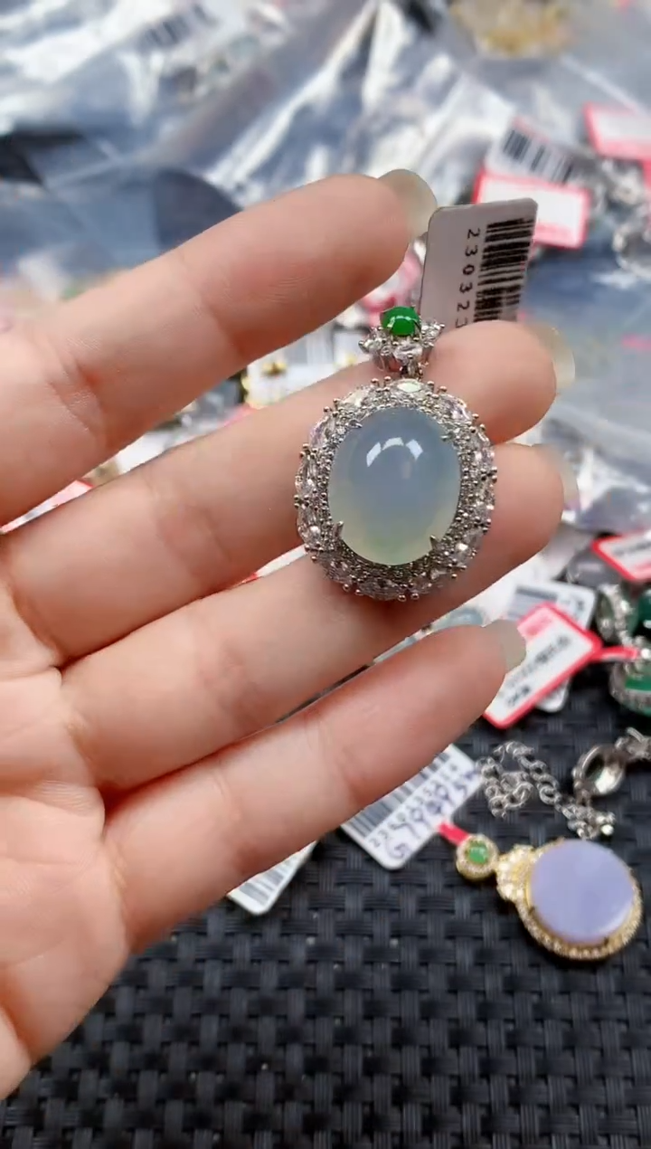 银S925镶嵌戒指翡翠天然A货缅甸翡翠