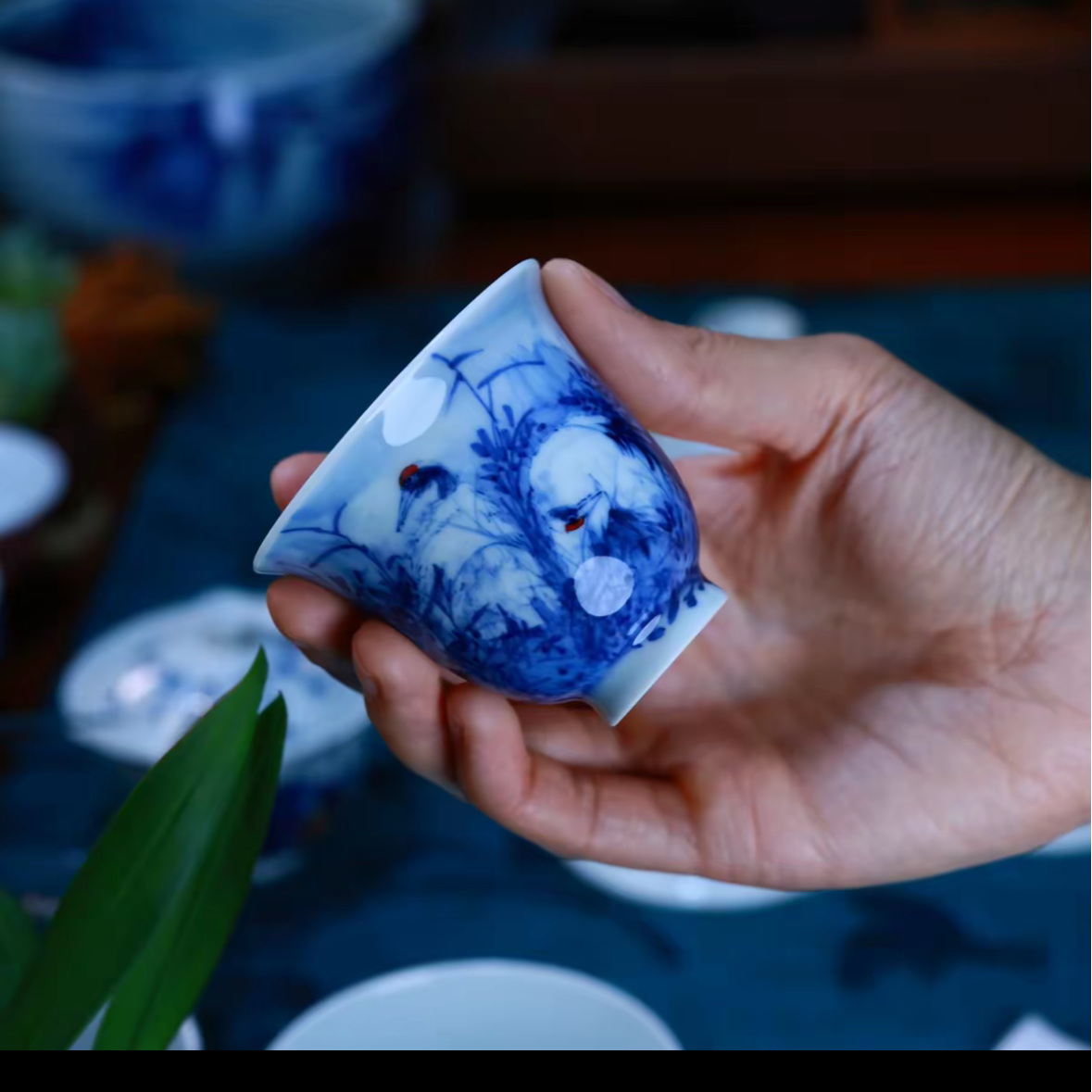 张剑平老师，仙鹤，高温釉下彩，约60-80CC茶杯陶瓷