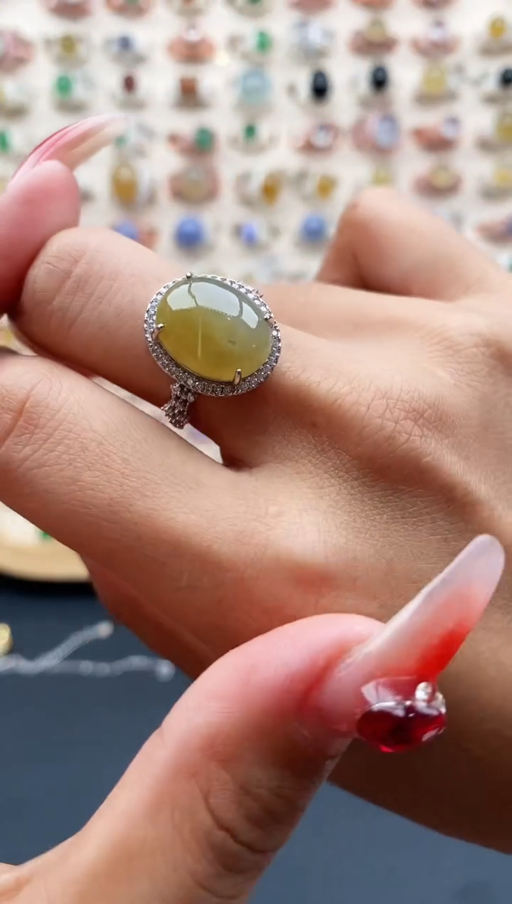 【闪购商品】翡翠戒指银S925镶嵌缅甸天然A货翡翠222 4+5