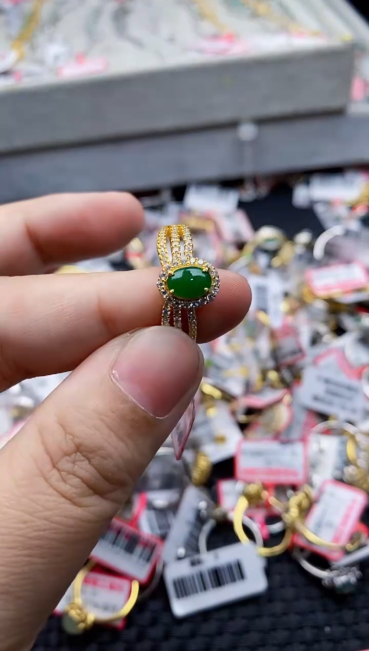 翡翠银S925镶嵌戒指9999---1