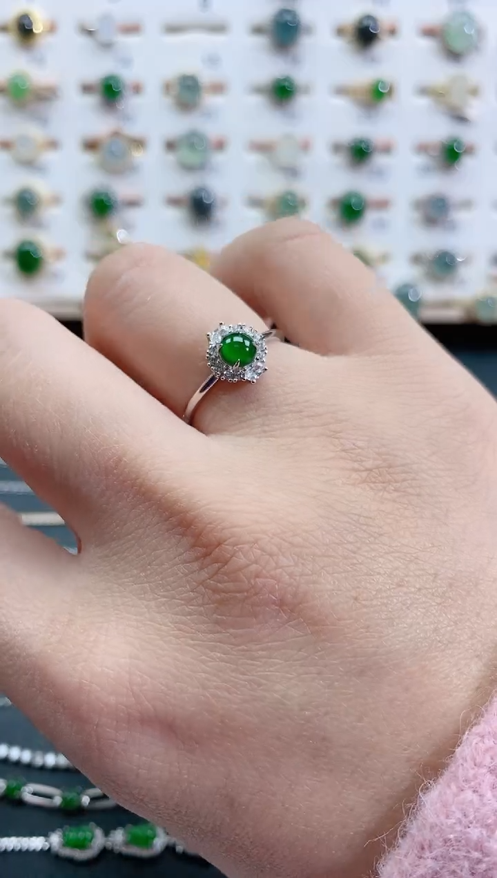 银S925镶嵌戒指翡翠天然翡翠