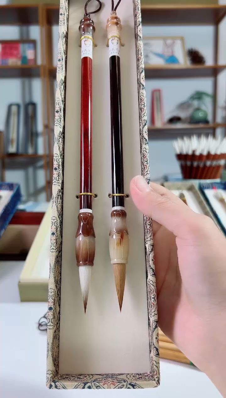 红木牛角斗兼毫黑檀牛角斗狼毫3.0一对