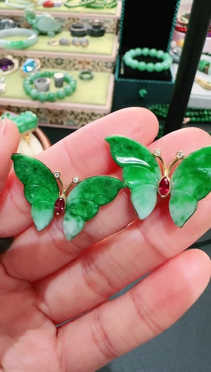 【闪购商品】翡翠颈饰18K金镶嵌耳饰