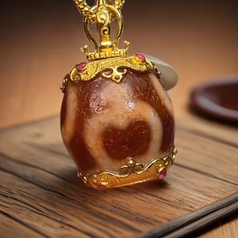 扶摇臻选|18K金镶金C红肉四宝瓶达洛玛瑙吊坠0522