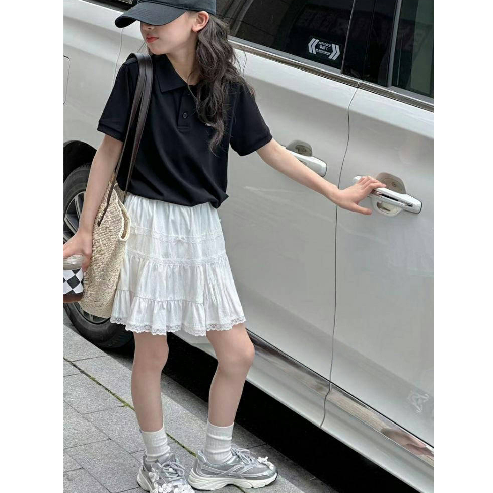 熙爱2025夏季新款女童蝴蝶结洋气时尚蕾丝花边公主风半身裙25274