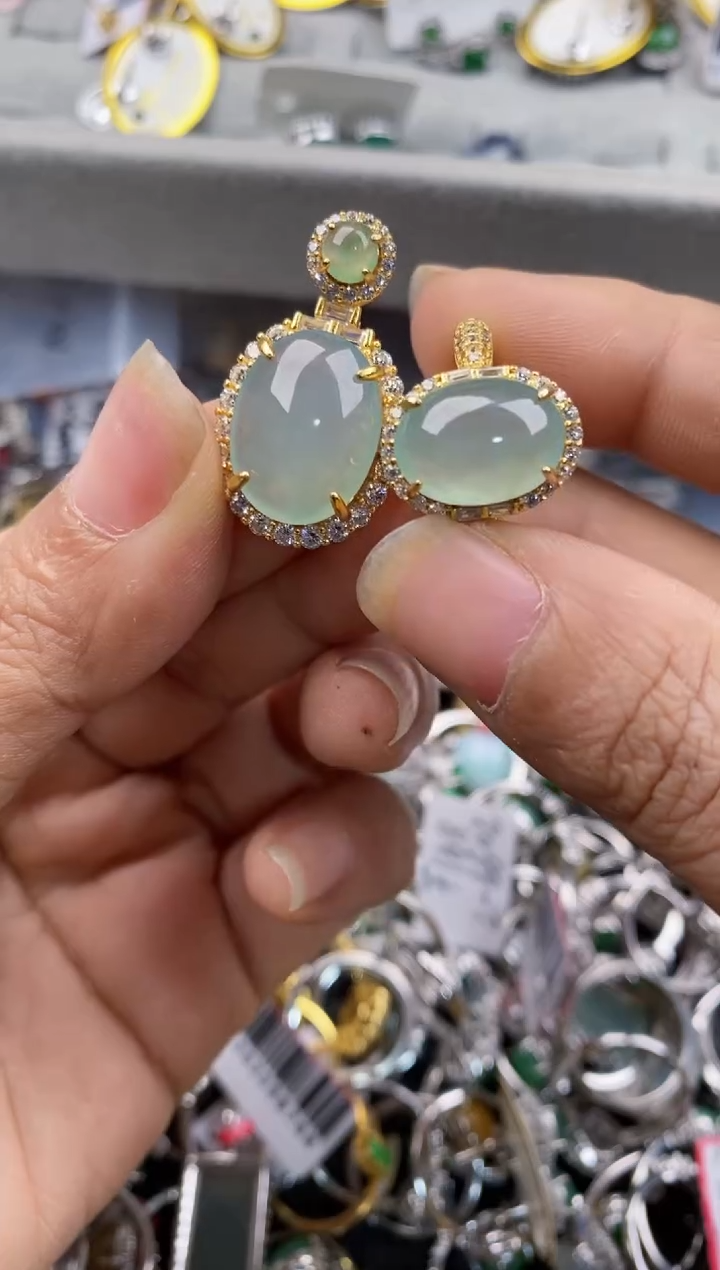 银S925镶嵌戒指翡翠666---8