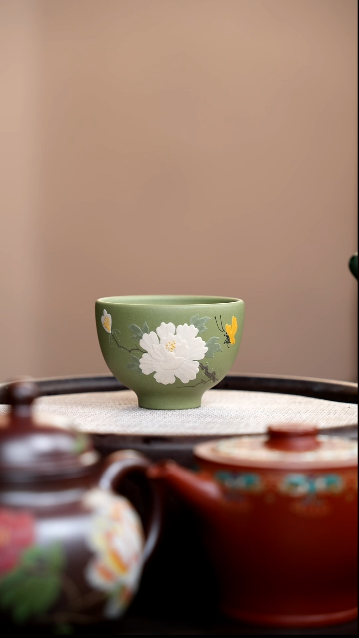 茶壶紫砂豆青砂小碗杯白牡丹