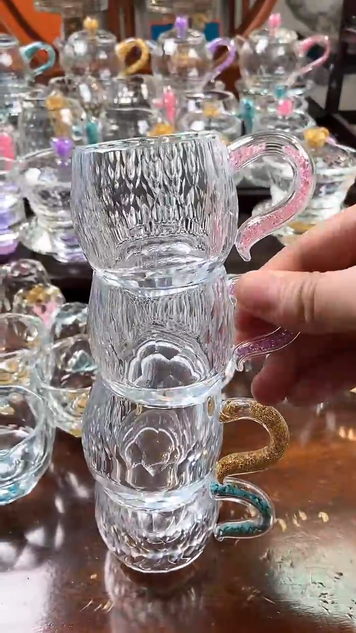 【闪购商品】水晶弯把小茶碗绿松石金箔粉钻紫罗兰