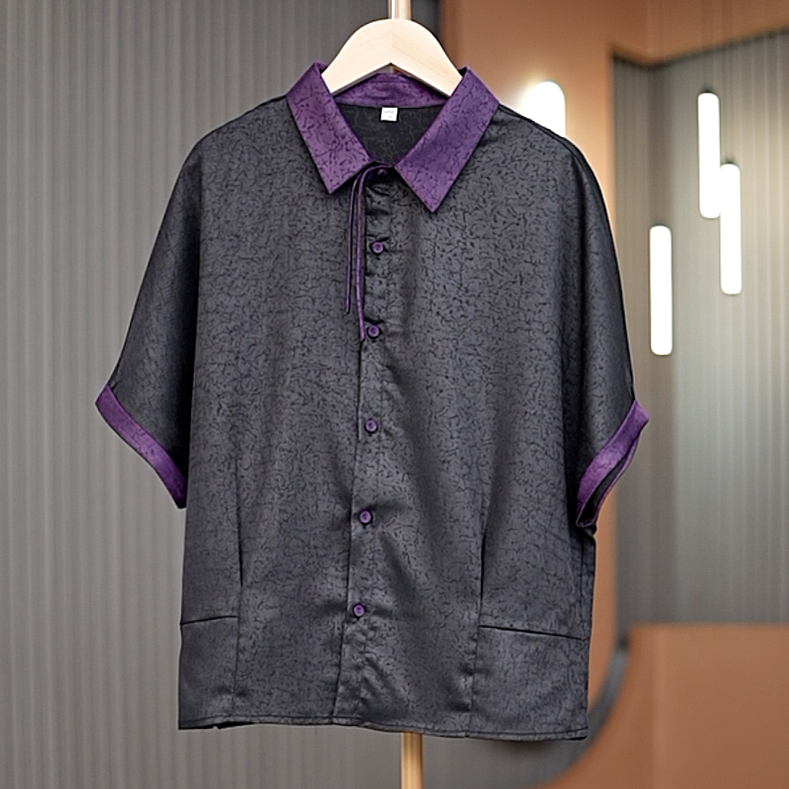 新中式龟裂纹上衣女装国风丝缎国潮复古盘扣民族风新款印花中国风