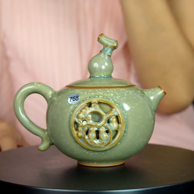 原矿原产地钧瓷青釉茶具茶杯茶壶送礼礼盒装手工壶卢晓明老师款