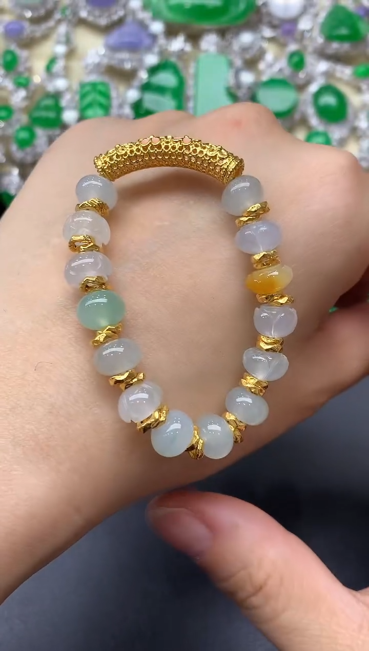 足金镶嵌手链翡翠227中国好珍宝