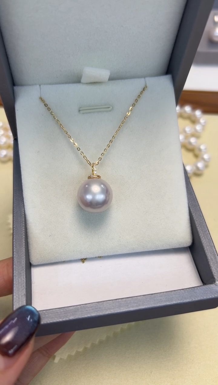 颈饰银S925镶嵌淡水珍珠13-14mm白珠吊坠