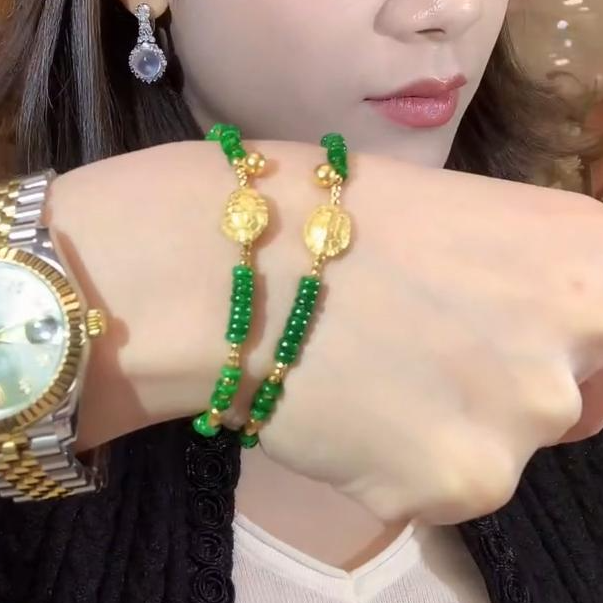 玥集珠宝 18K金翡翠 富甲天下 金珠手链 多样性发货一件 XA