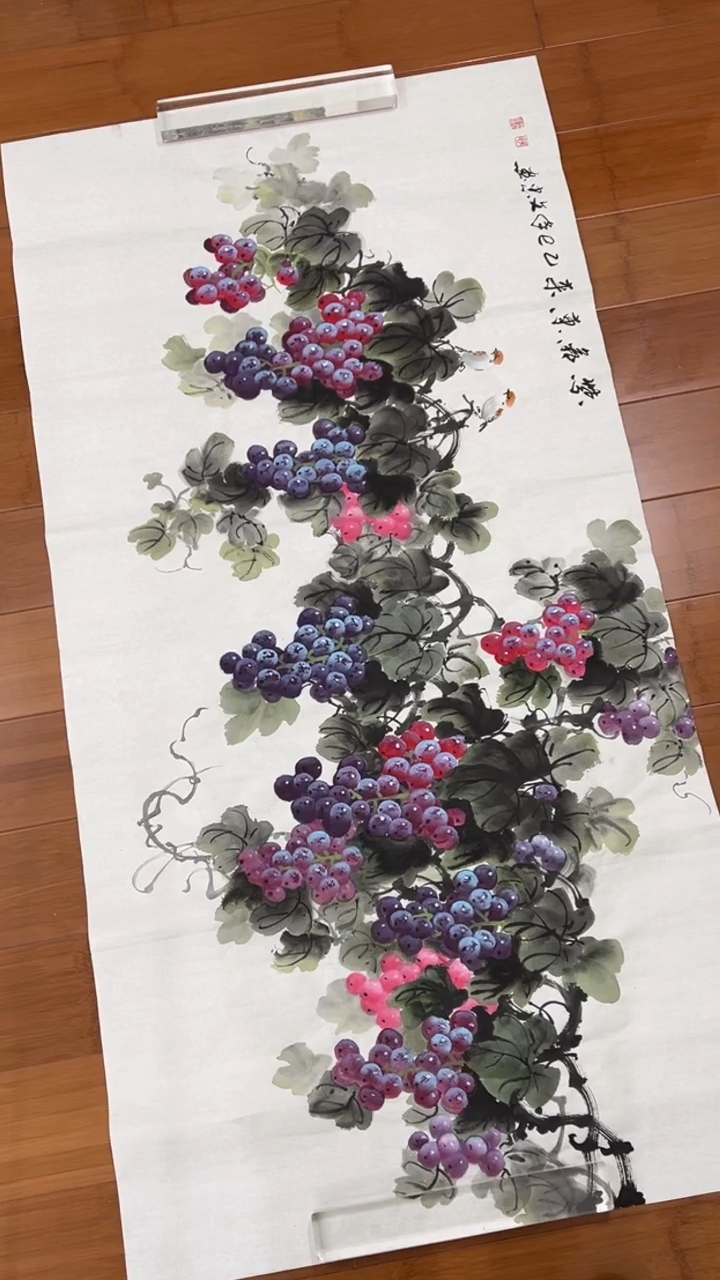 国画【福利，纯手工手绘】张文忠葡萄横幅138*68厘米