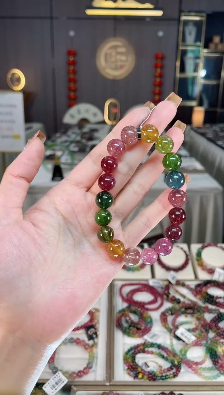 未镶嵌老矿碧玺彩虹单圈手串11mm+碧玺dan多样性发货一条
