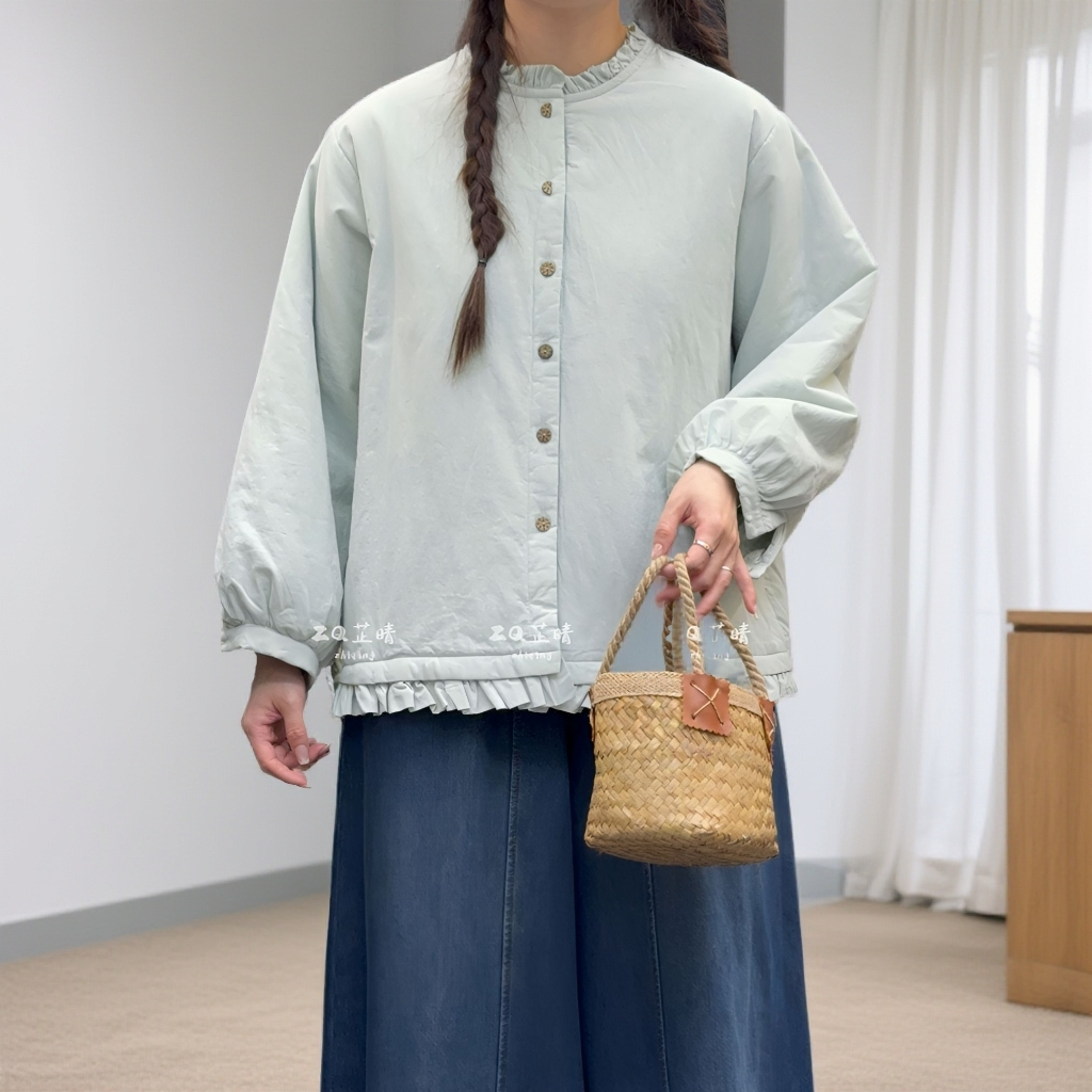 糖果色文艺木耳花边领夹棉外套 3558#