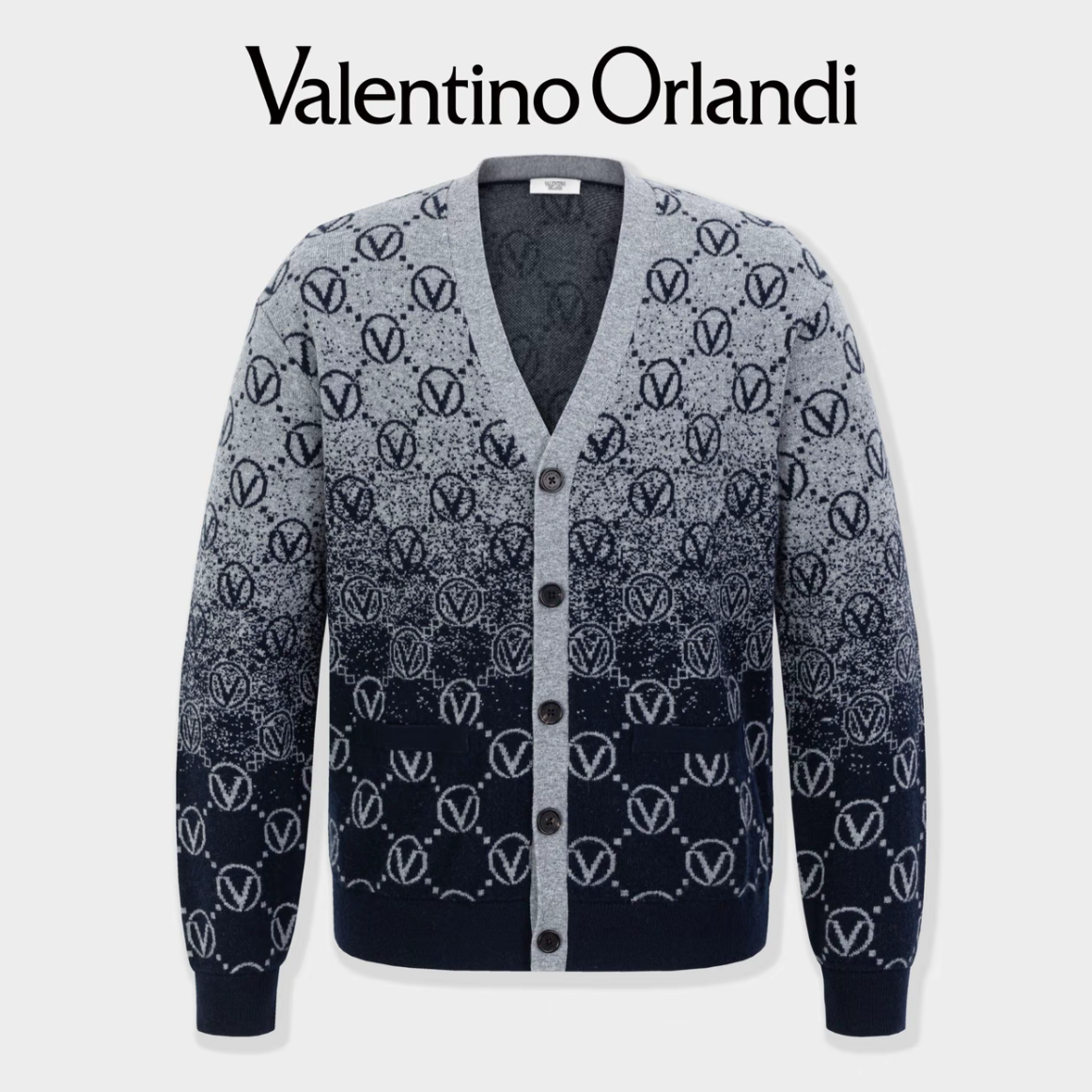 男士秋季B版简约商务老花渐变绵羊毛针织开衫