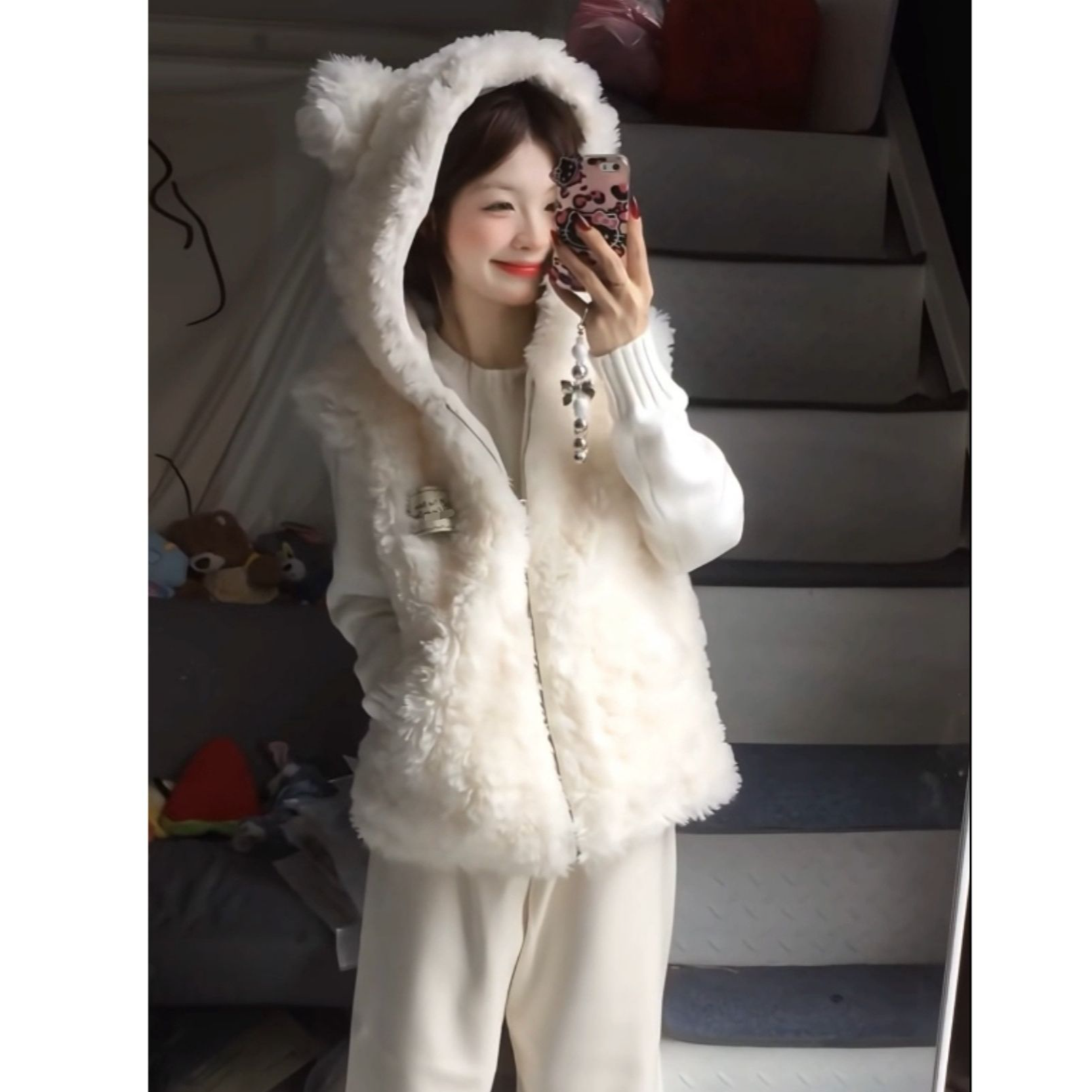 羊羔毛皮毛夹棉马甲女连帽2025新款秋冬韩版时髦洋气无袖外套皮草