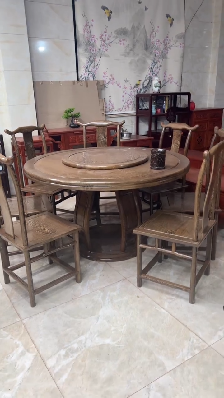 鸡翅木类成套家具鸡翅木圆餐桌9件套·