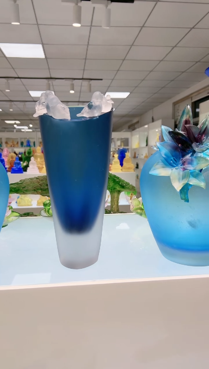 【闪购商品】茶宠古法琉璃五雀花瓶高29