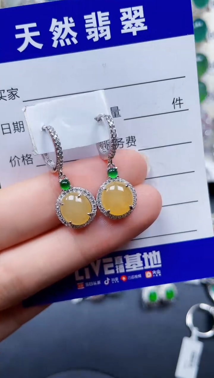 银S925镶嵌翡翠耳饰133