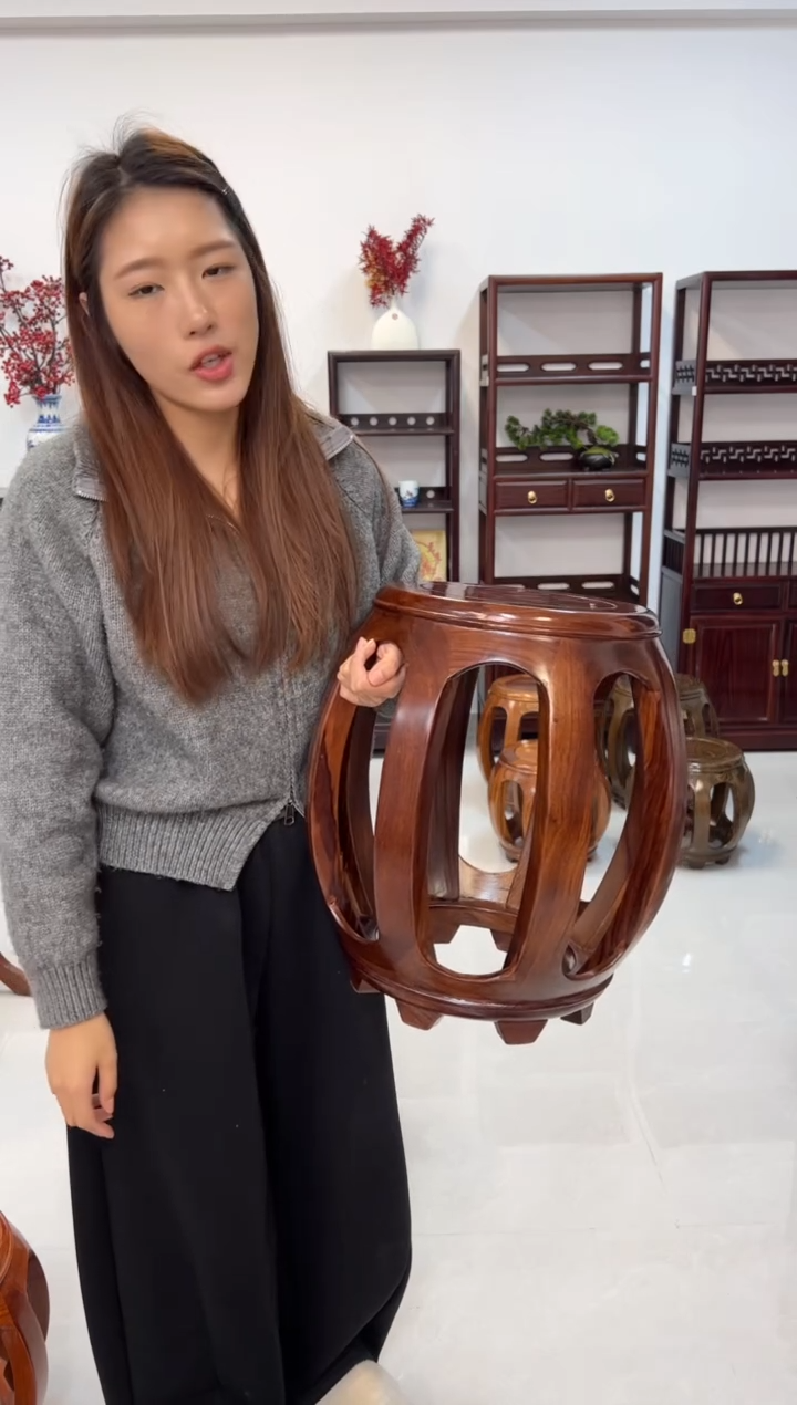 花梨木类家具2小1大亚花梨胡桃色鼓凳