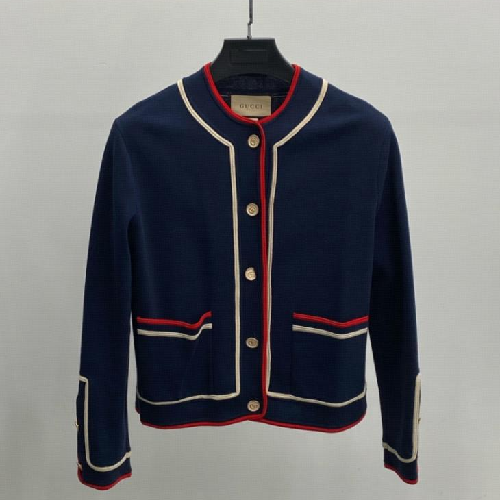 全新未使用 GUCCI/古驰 排扣长袖针织 深蓝/XS