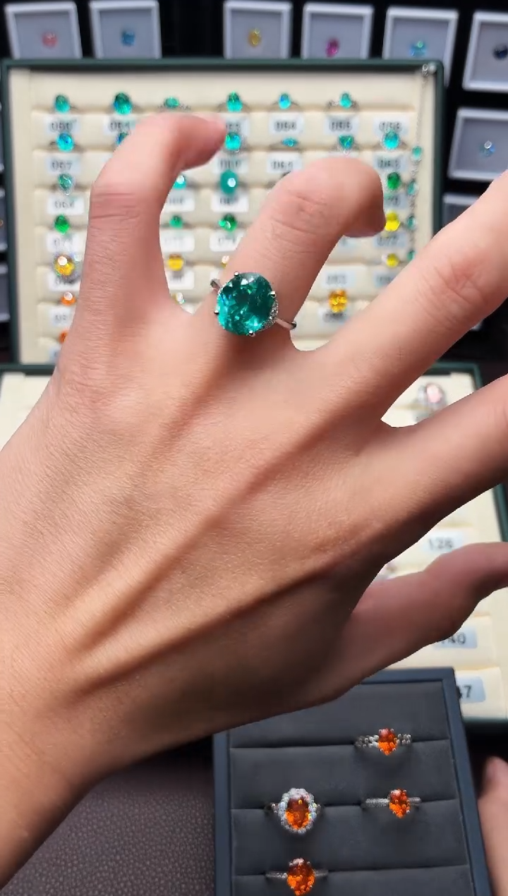 无925银轻奢蓝绿色女神戒