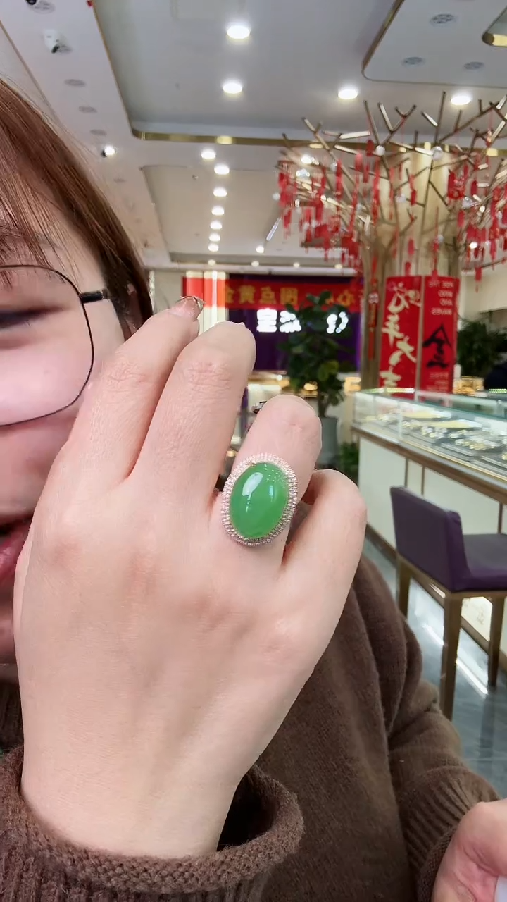 【闪购商品】和田玉戒指18K金镶嵌戒指