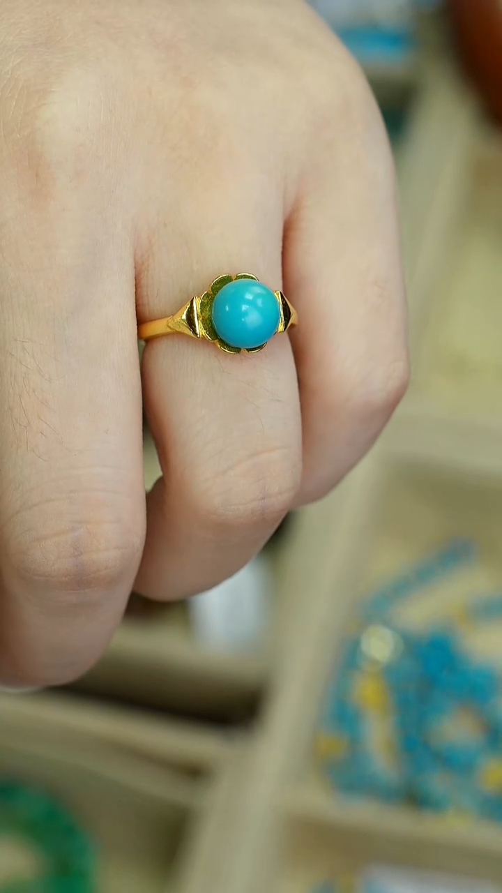 银S925镀金镶嵌绿松石戒指XZ0880BZ