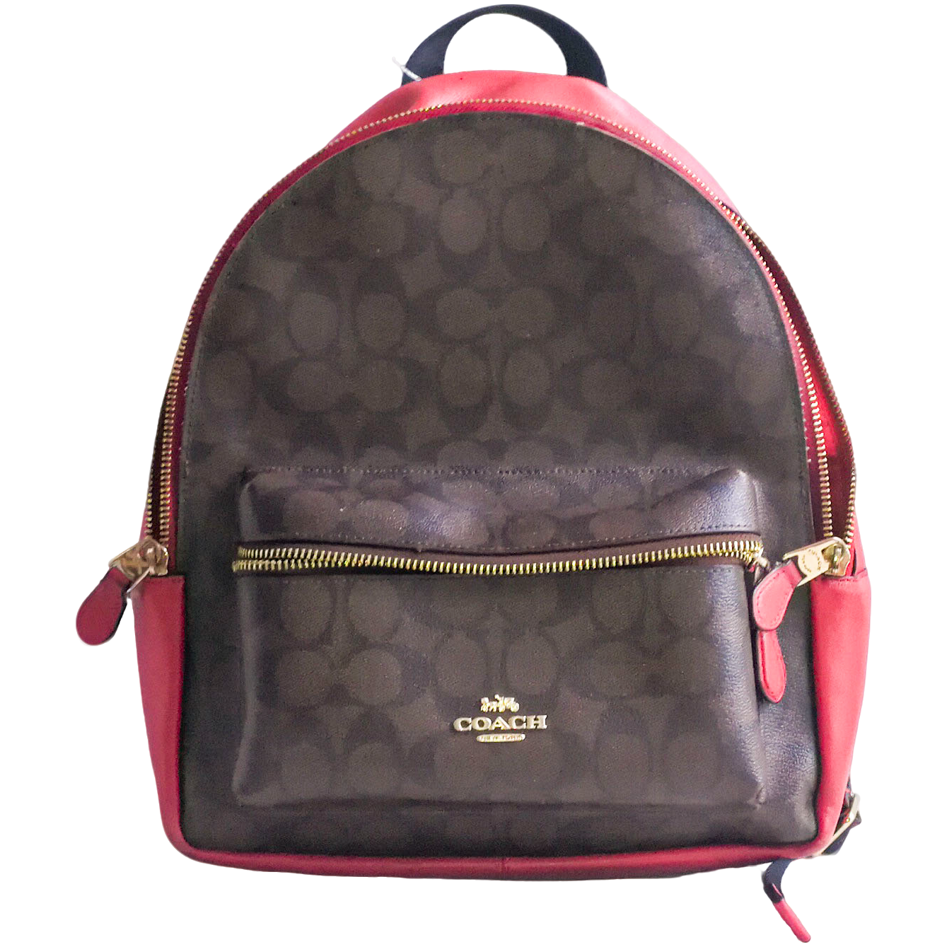 95新  Coach 红巧克力老花双肩包  062901