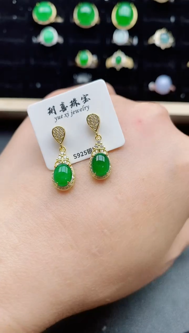 【闪购商品】翡翠耳饰银S925镶嵌508800