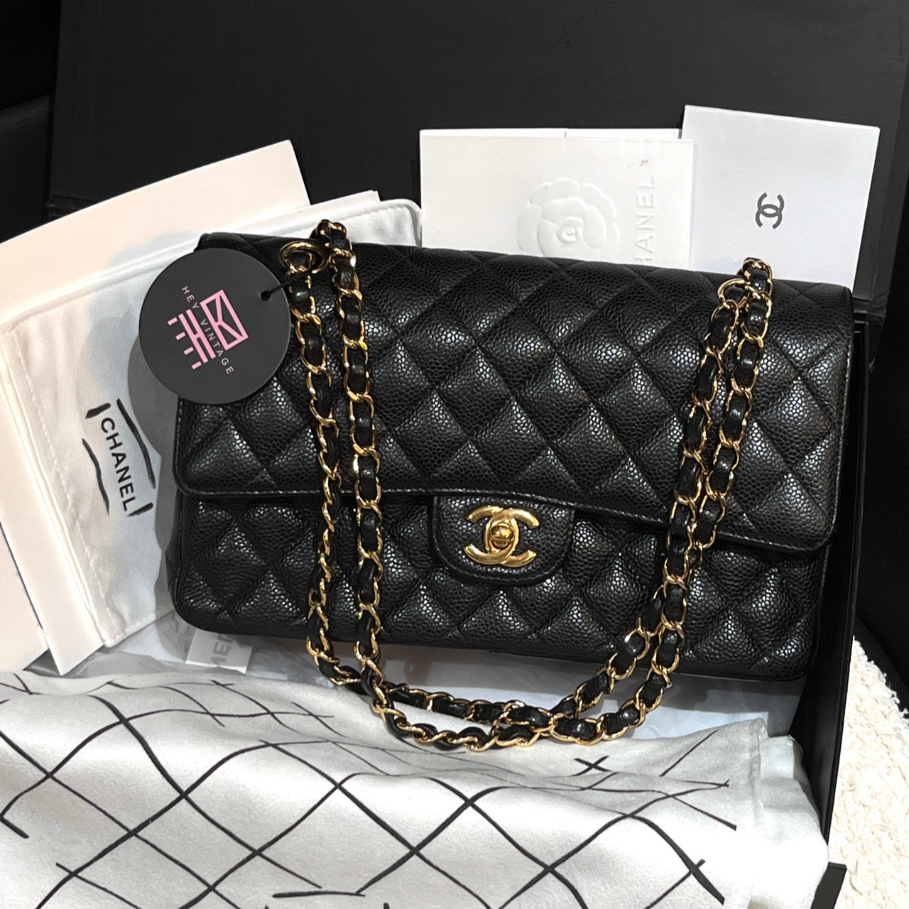 99新 Chanel/香奈儿 黑金鱼子酱中号cf包  26cm 10885230