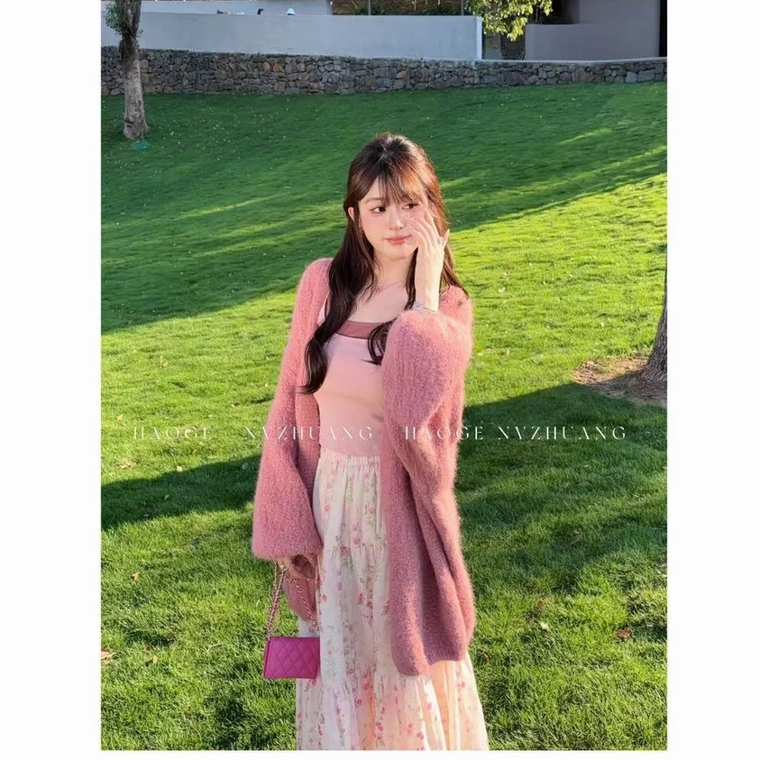 长款 早秋新款慵懒风宽松中长款毛衣温柔百搭针织开衫女
