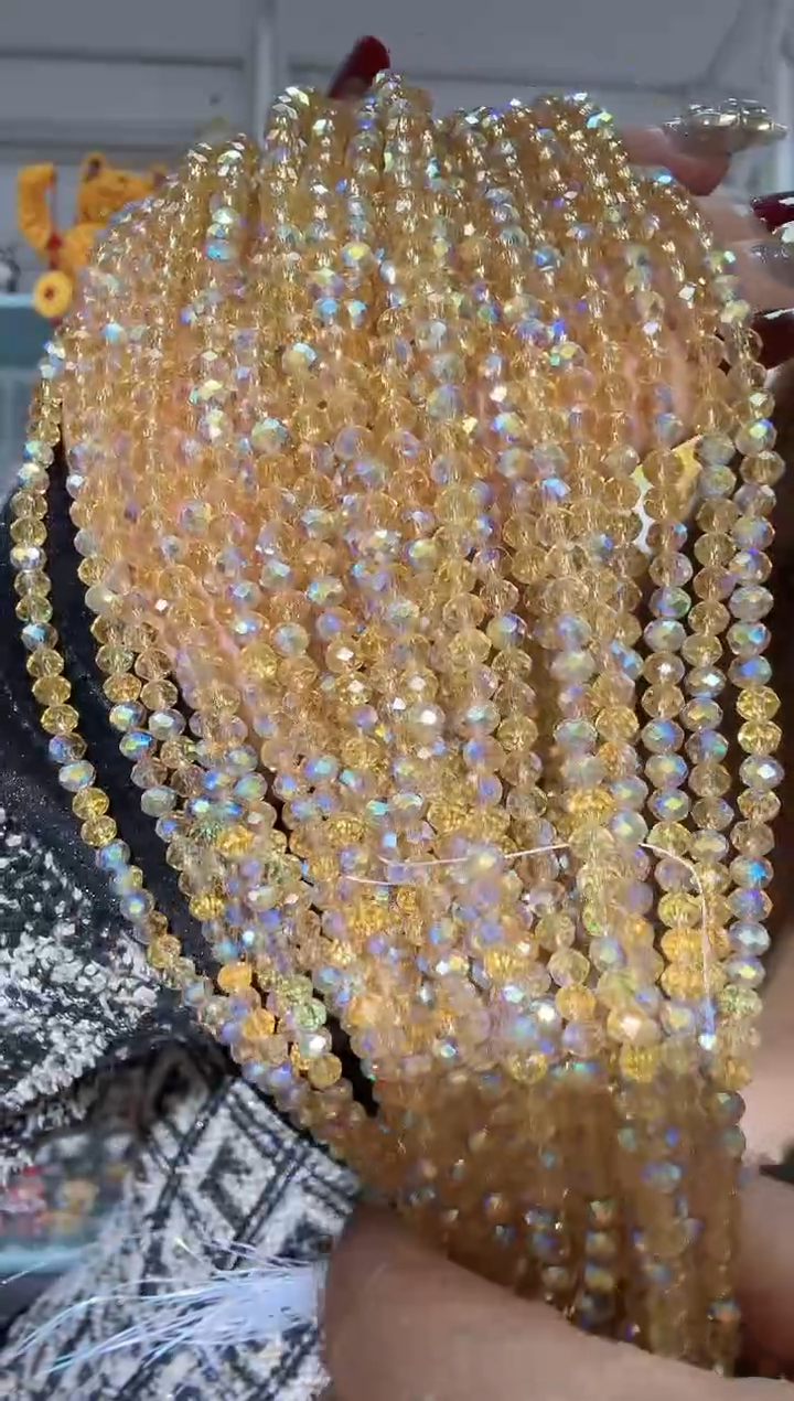 玻璃0845卡4水晶扁10条进口彩香槟色