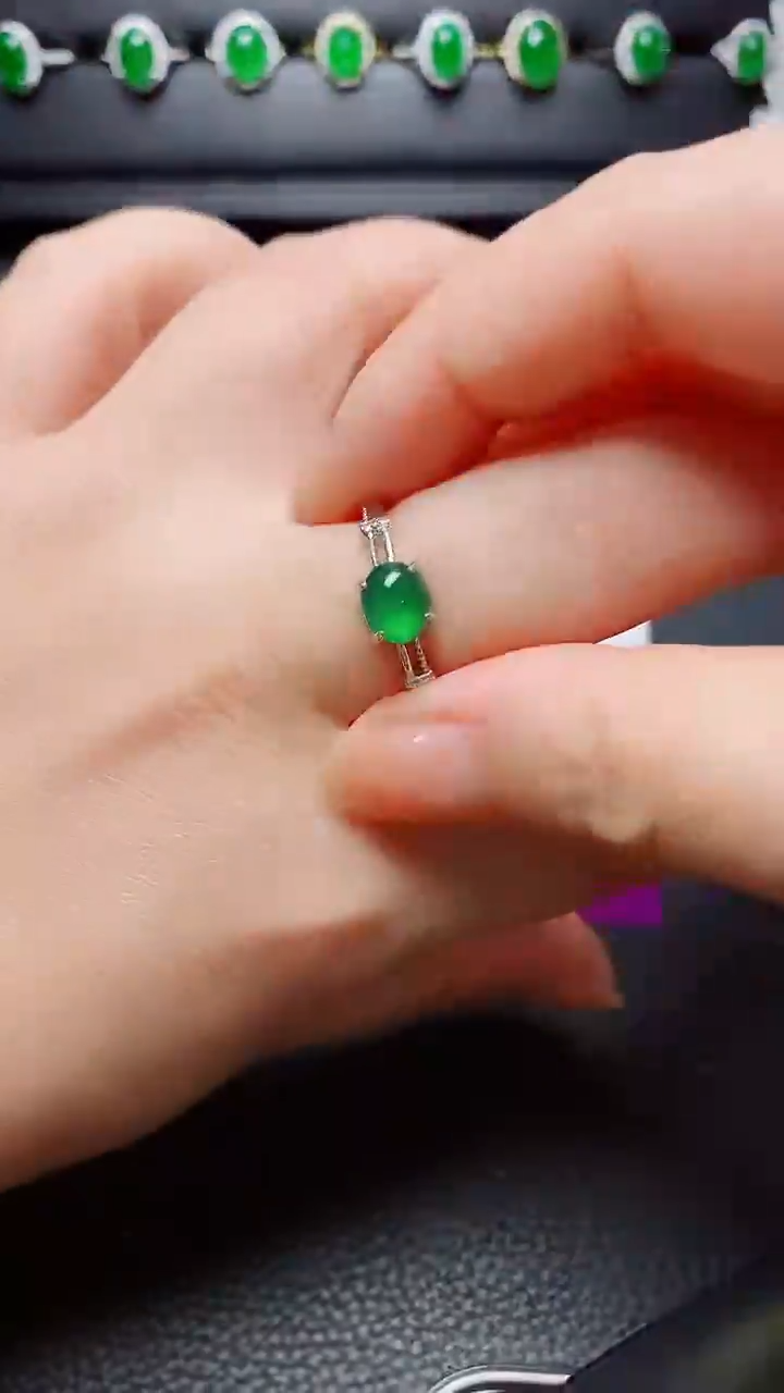 银S925镶嵌戒指翡翠  天然翡翠A货s925银镶