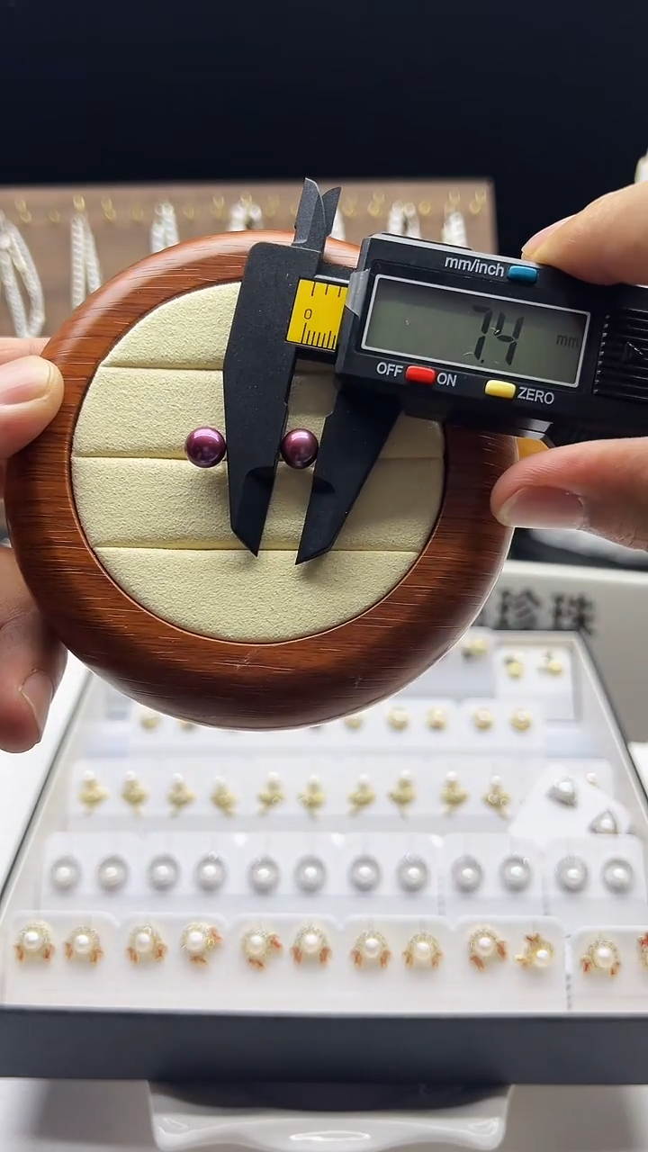 银S925镶嵌耳饰淡水珍珠天然紫