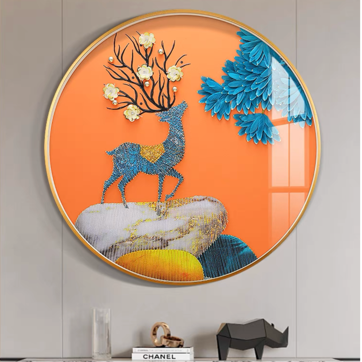 立体实物装饰画玄关挂画现代轻奢走廊餐厅画福鹿高升鹿303