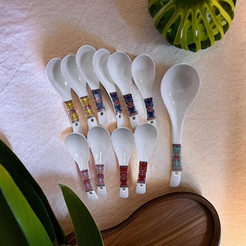 WJ-珐琅彩湖蓝大汤勺+混色小汤勺10个