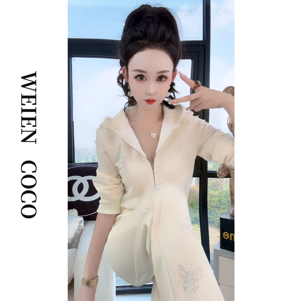 【薇恩COCO】轻奢舒适加绒蝴蝶套装上衣裤子秋上新两件套S6268