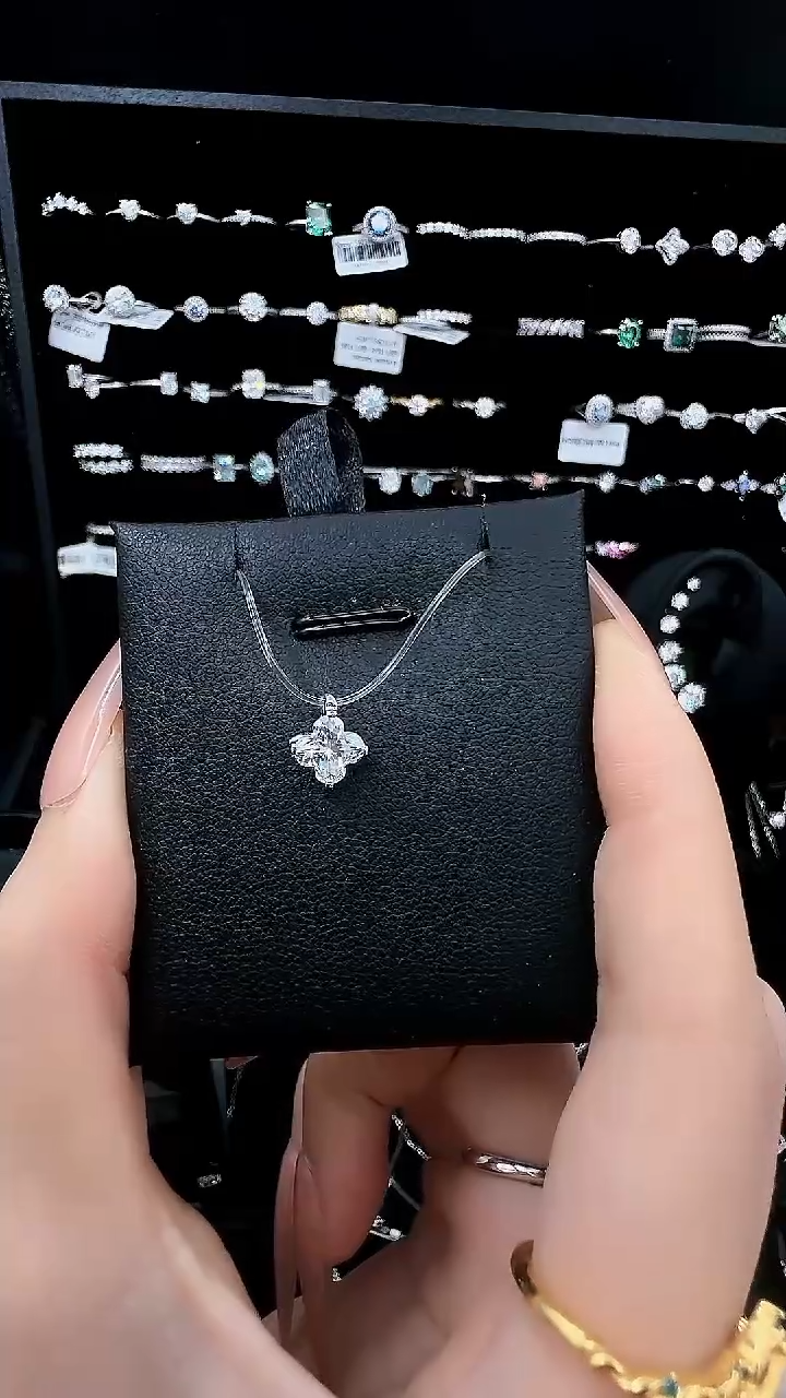 合成碳硅石吊坠925银莫桑 四叶草人鱼之泪项链MSD.680