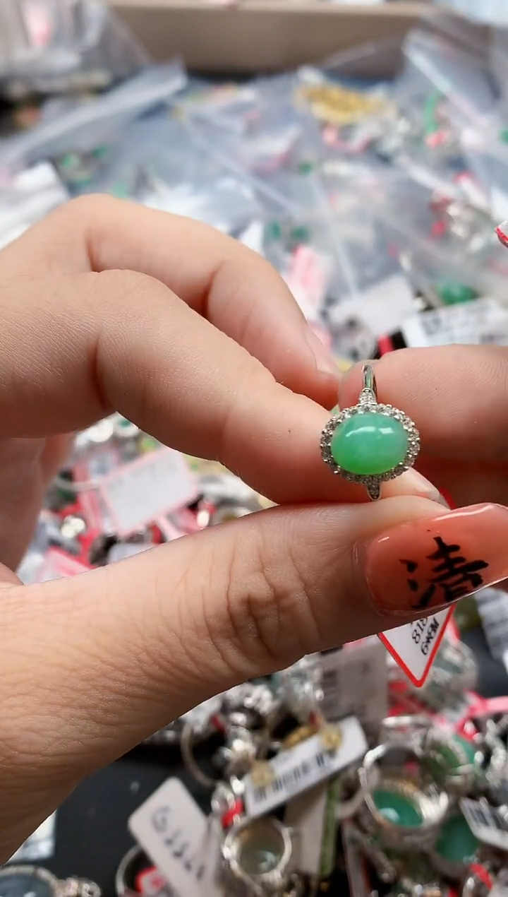 银S925镶嵌戒指翡翠天然A货缅甸翡翠