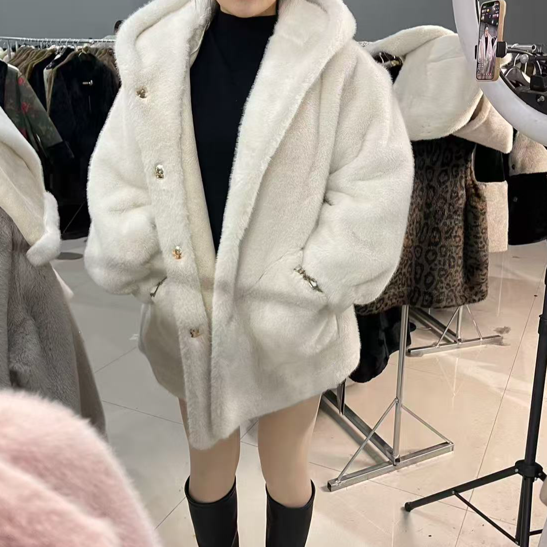 F888时尚百搭女士貂绒外套