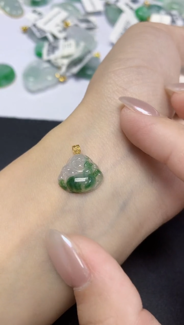 翡翠18K金镶嵌颈饰天然缅甸翡翠A货百元以上9元证书费自理