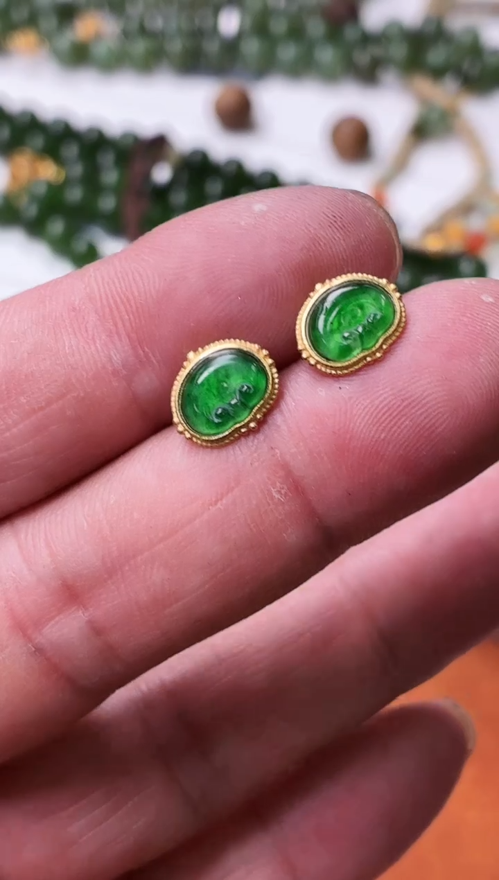 银S925镶嵌翡翠耳饰r42