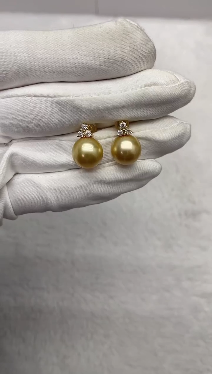 【闪购商品】海水珍珠耳饰未镶嵌南洋金珠三钻款11-12mm