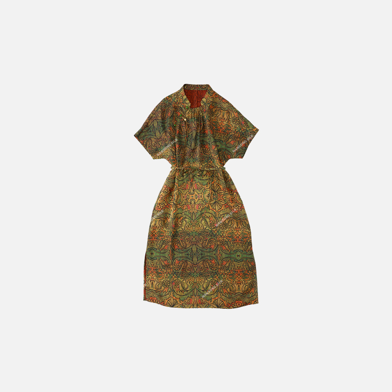 品牌新款香云纱新中式国风斜门襟盘扣短袖连衣裙529310