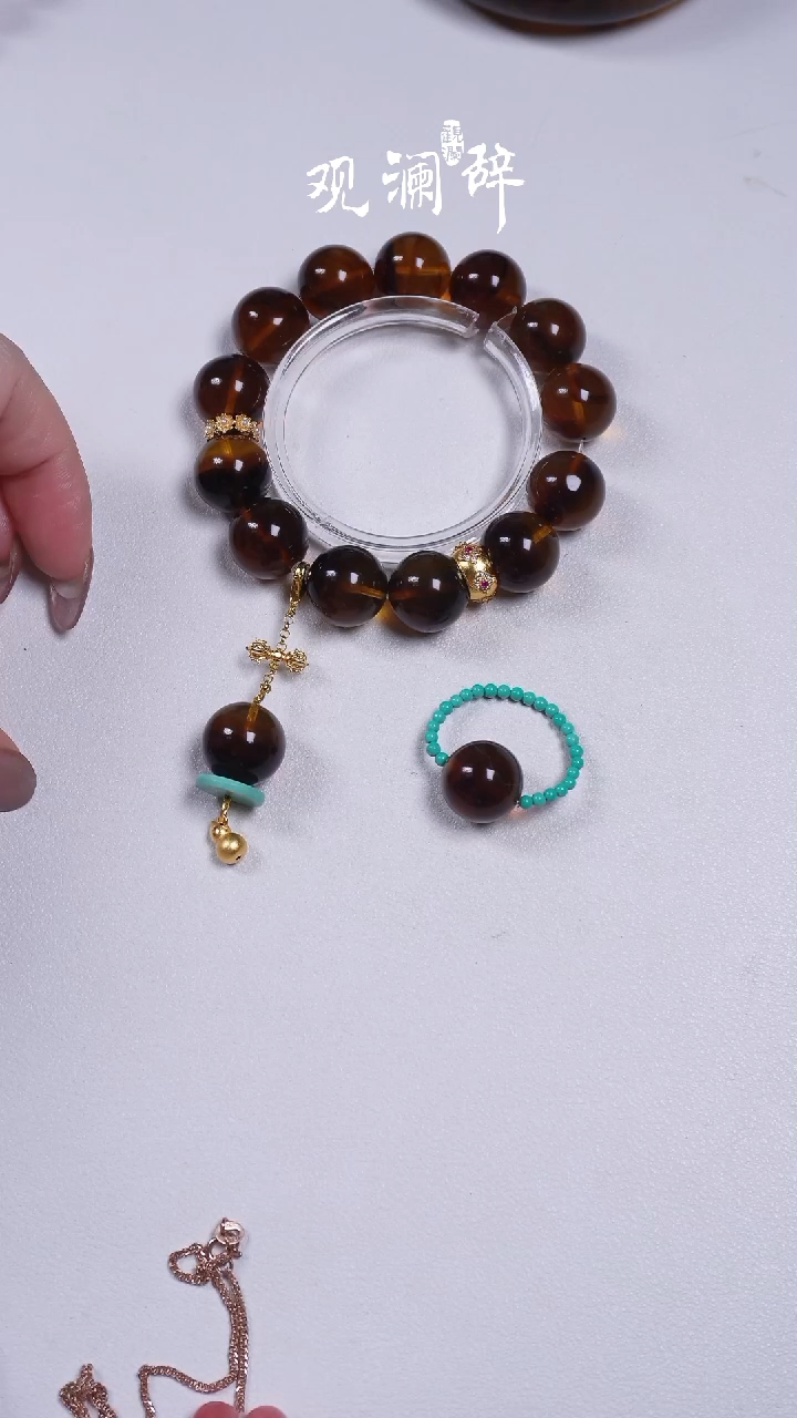 【闪购商品】琥珀手链银S925镶嵌原矿血棕珀