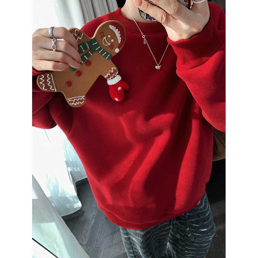 圣诞战袍~加绒加厚秋冬新款圆领上衣宽松保暖百搭休闲卫衣女