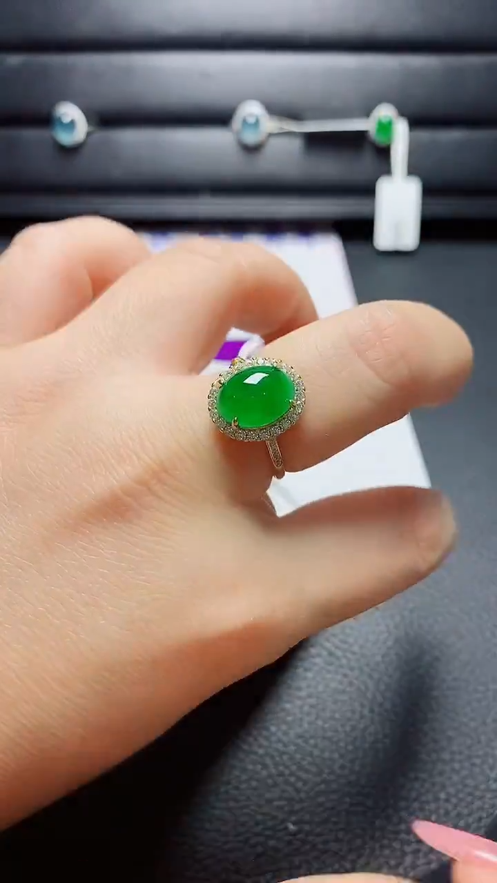 银S925镶嵌戒指翡翠  天然翡翠A货s925银镶